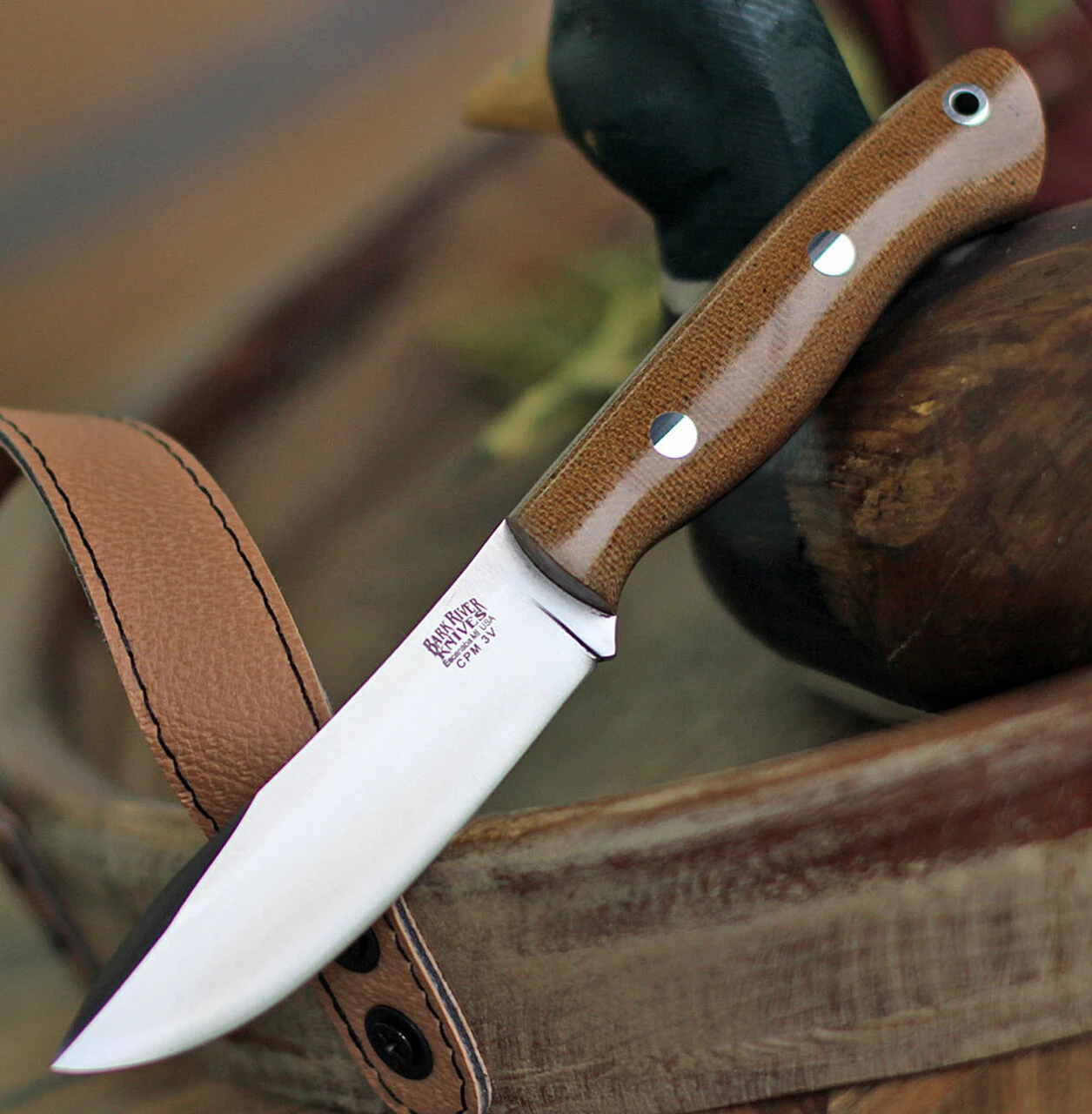 Bark River Knives Mini Aurora Hunter BA06028MNC, 3.71" CPM 3V Plain Blade, Natural Canvas Micarta Handle 1 Bark River Knives Mini Aurora Hunter BA06028MNC, 3.71" CPM 3V Plain Blade, Natural Canvas Micarta Handle