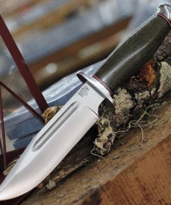 Bark River Knives Teddy Fixed Blade 08-114M-GC, 6.25" A2 Satin Plain Blade, Green Micarta Handle, Brown Leather Sheath