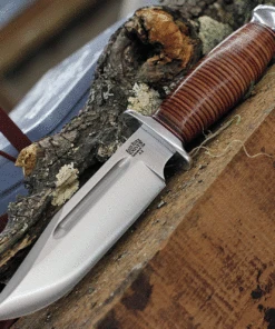 Bark River Knives Teddy Fixed Blade 08-114-SL, 6.25" A2 Satin Plain Blade, Stacked Leather Handle