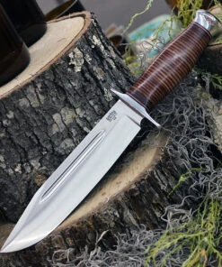Bark River Knives Teddy II, 8.0" A2 Tool Steel Plain Blade, Stacked Leather Handle, Leather Sheath