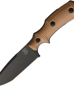 Bastinelli Creations R.E.D. Fixed Blade BAS04C, 4" N690 Black Plain Blade, Coyote Tan G-10 Handle, Black Kydex Sheath