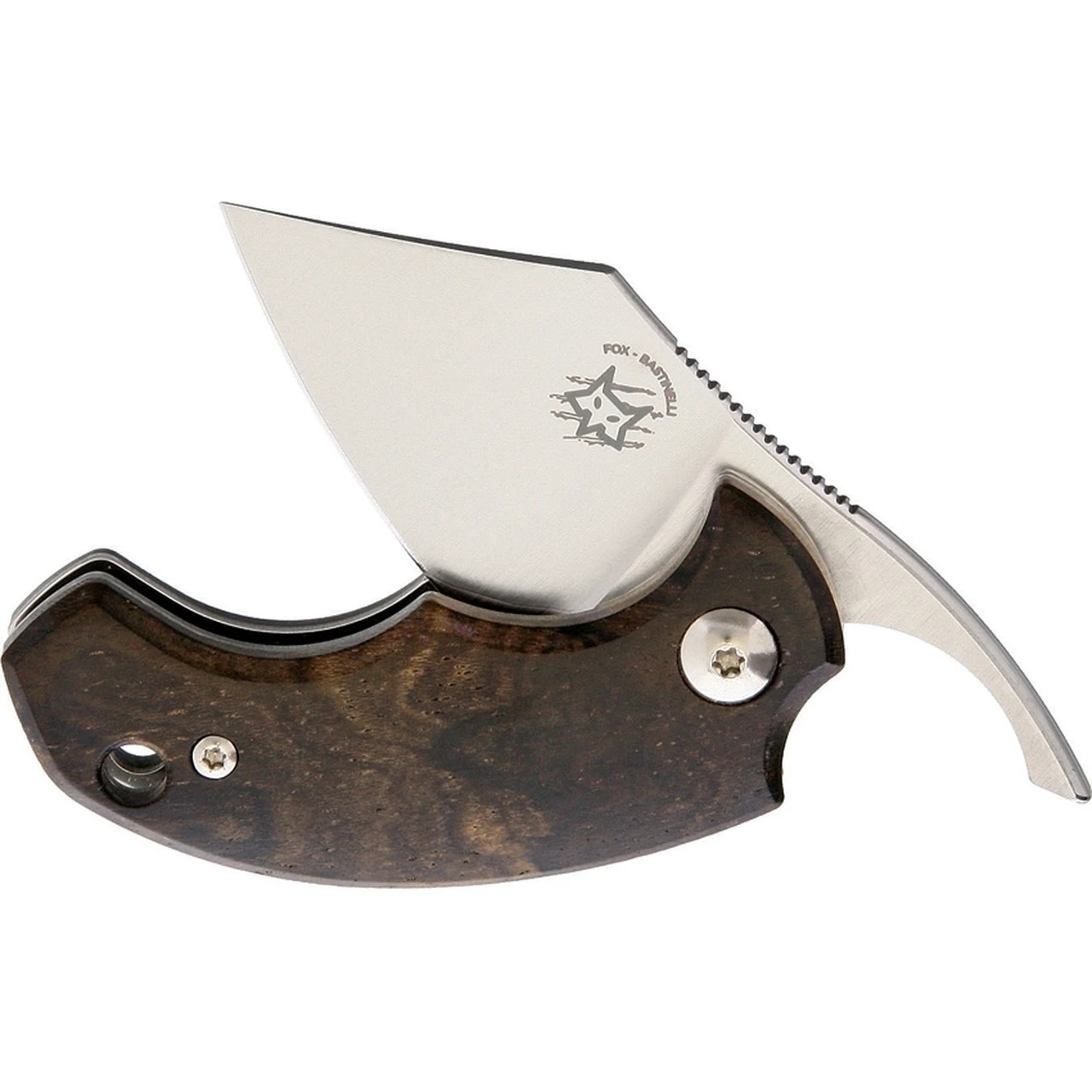 Bastinelli Creations BB Drago Friction Folder, 1.75" N690 Satin Plain Blade, Ziricote Wood Handle, Brown Leather Pouch 3 Bastinelli Creations BB Drago Friction Folder, 1.75" N690 Satin Plain Blade, Ziricote Wood Handle, Brown Leather Pouch - Image 3
