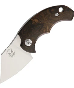 Bastinelli Creations BB Drago Friction Folder, 1.75" N690 Satin Plain Blade, Ziricote Wood Handle, Brown Leather Pouch