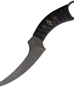 Bastinelli Creations Mako Fixed Blade BAS206M, 5" N690 Black Stonewashed Plain Blade, Black Cord Handle, Black Kydex Sheath