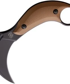 Bastinelli Creations B.A.K. BAS213BC, 3.25" N690 Stonewashed Black Karambit Blade, Tan G-10 Handle, Black Kydex Sheath