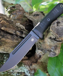 Bastinelli Creations Montana Fixed Blade BAS225, 6.5" N690 Black Plain Blade, Black Kraton Handle, Black Kydex Sheath