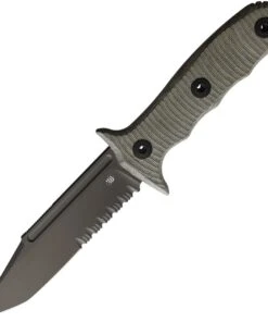 Bastinelli Creations Bastinelli Binome Fixed Blade - Green Canvas Micarta (5" M390 PVD Serr.) BAS240