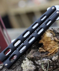 Bear and Son Bear & Son Cutlery 30th Anniversary Butterfly Knife ANN114B, 4.25" 440 Satin Embellished Blade, Black Zinc Handle -Knifeworks Sales Store BCCANN114B.2 14557.1618236531