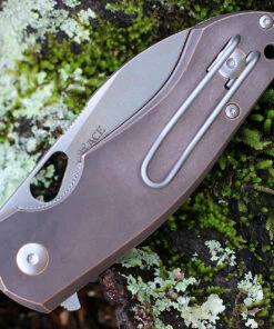 GiantMouse ACE Biblio Flipper, 2.9" M390 Stonewash Drop Point Blade, Bronze Handle w/Natural Micarta inlay -Knifeworks Sales Store BIBLIO BRZ NAT INLAY.2 31360.1643823559