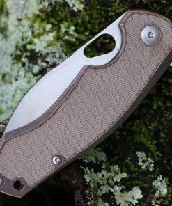GiantMouse ACE Biblio Flipper, 2.9" M390 Stonewash Drop Point Blade, Bronze Handle w/Natural Micarta inlay -Knifeworks Sales Store BIBLIO BRZ NAT INLAY.3 83851.1643823560
