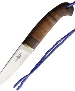 BenJahmin Knives Stacked Leather Hunter BKA017, Stainless Steel Blade, Brown Wood Handle w/ Lanyard Hole