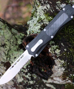 CobraTec Knives BLKKCDS Black King Cobra, 4" D2 Steel Drop Point Serrated Blade, Anodized Aviation Aluminum Handle w/ Carbon Fiber Inlay