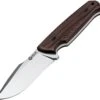 Boker Bison Fixed Blade 02BA404, 4.2" N695 Satin Plain Blade, Guayacan Ebony Wood Handle, Brown Leather Sheath