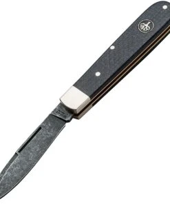 Boker Solingen Prime Barlow Burlap 114942, 2.76" Black Carbon Steel Acid Washed Plain Blade, Black Micarta Nickel Silver Handles