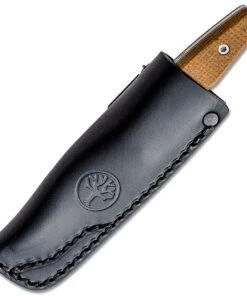 Boker AK1 Fixed Blade 123502, 3" RWL-34 Satin Reverse Tanto Blade, Mustard Burlap Micarta Handle, Black Leather Sheath -Knifeworks Sales Store BO123502 4 34047.1619705805