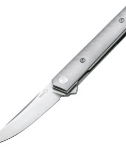 Boker Plus Kwaiken Mini Flipper 01BO267 3" D2 Satin Plain Blade, Gray Carbon Titanium Handle