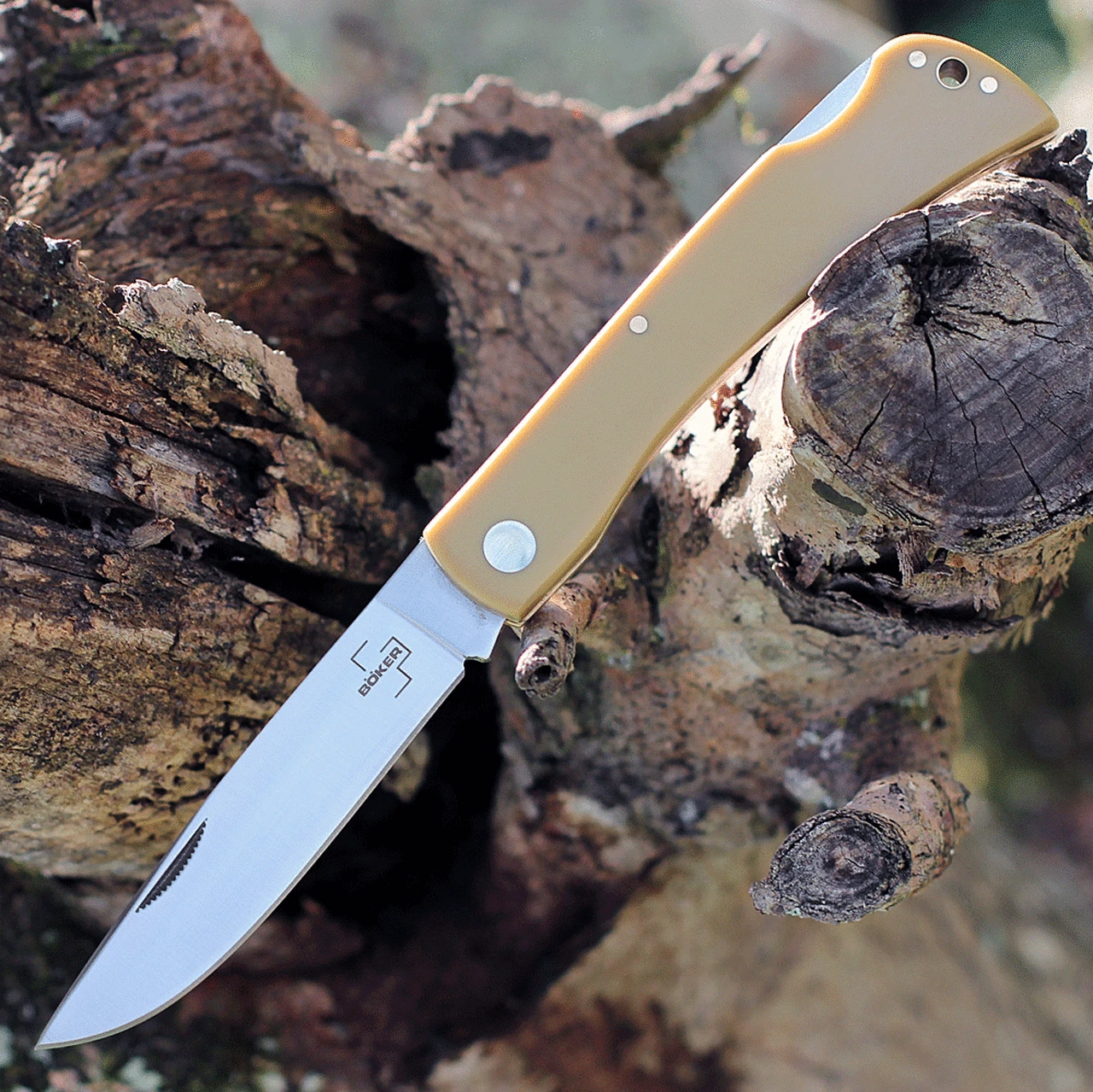 Boker Plus Rangebuster - Yellow Polymer (3.5" High Carbon Satin) 01BO020 1 Boker Plus Rangebuster - Yellow Polymer (3.5" High Carbon Satin) 01BO020