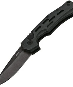 Boker Plus Thunder Storm Button Lock 01BO795N, 2.95" AUS-8 Stonewashed Plain Blade, Black Aluminum Handle