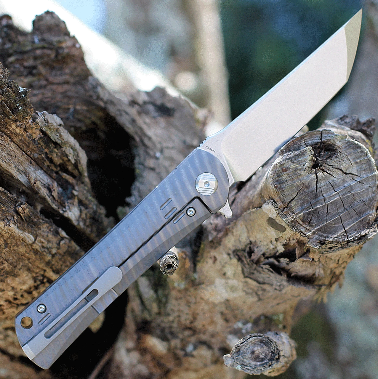 Bestech Knives Kendo Framelock Stripe BTKT1903F, 3.7" S35VN Tanto Blade, Stonewash Titanium Handle 2 Bestech Knives Kendo Framelock Stripe BTKT1903F, 3.7" S35VN Tanto Blade, Stonewash Titanium Handle - Image 2