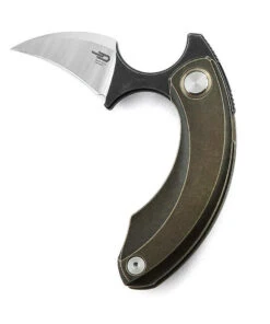 Bestech Knives Strelit BT2103B, 2.19" CPM-S35VN Stonewashed Reverse Hawkbill Plain Blade, Bronze Stonewashed 6AL4V Titanium Handles
