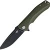 Bestech Mako BG27D Flipper Knife, 3.74" D2 Black Stonewashed Drop Point Blade, Milled OD Green G-10 Handle