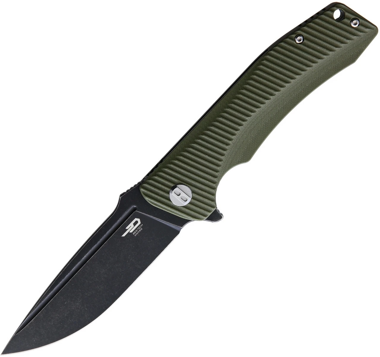 Bestech Mako BG27D Flipper Knife, 3.74" D2 Black Stonewashed Drop Point Blade, Milled OD Green G-10 Handle 1 Bestech Mako BG27D Flipper Knife, 3.74" D2 Black Stonewashed Drop Point Blade, Milled OD Green G-10 Handle