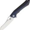 Bestech Platypus BG28D Flipper Knife, 3.43" D2 Two-Tone Sheepsfoot Blade, Milled Blue, Brown & Black G-10 Handle