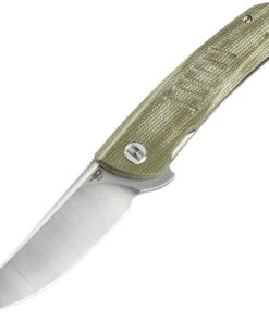 Bestech Knives Swift Folding Knife G30A-1, 3.5" D2 Satin Plain Blade, Green Canvas Micarta Handle