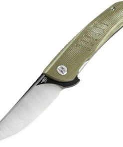 Bestech Knives Swift Folding Knife G30A-2, 3.5" D2 Satin & Black Finished Plain Blade, Green Canvas Micarta Handle