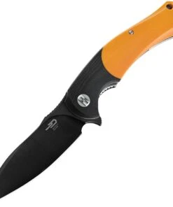 Bestech Knives Penguin Flipper Knife BG32D, 3.6" D2 Black Stonewashed Plain Blade, Black & Orange G-10 Handle