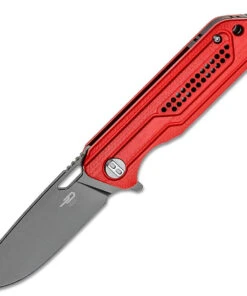 Bestech Knives Circuit BG35C-2, 3.25" K110 Gray Titanium Coated Drop Point Blade, Red Milled G-10 Handle