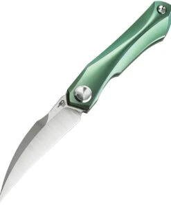 Bestech Knives Ivy BT2004D Flipper Knife, 3" S35VN Satin Hawkbill Blade, Green Titanium Handles