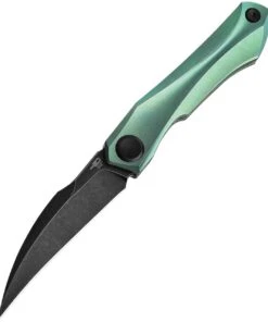 Bestech Knives Ivy BT2004E Flipper Knife, 3" S35VN Black Stonewashed Hawkbill Blade, Green Titanium Handles