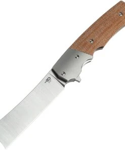 Bestech Knives Spanish Tip Razor BT2101B, 3.66" M390 Satin Plain Blade, Natural Canvas Micarta Handles with Titanium Bolsters