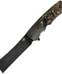 Bestech Knives Spanish Tip Razor BT2101C, 3.66" M390 Black PVD Coated Plain Blade, Copper Shred Carbon Fiber Handles with Titanium Bolsters