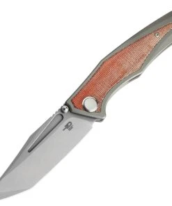 Bestech Knives Togatta BT2102A, 3.75" M390 Bead Blast Plain Blade, Dark Stonewashed Titanium w/ Natural Canvas Micarta Inlay