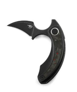 Bestech Knives Strelit BT2103F, 2.19" M390 Black Stonewashed Reverse Hawkbill Plain Blade, Black Titanium & Red Marble Carbon Fiber Handles
