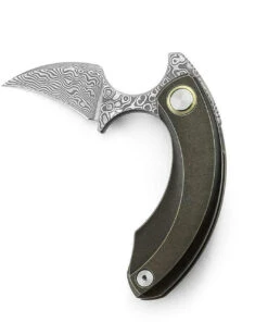 Bestech Knives Strelit BT2103J, 2.19" Damascus Reverse Hawkbill Plain Blade, Bronze Stonewashed Titanuim Handles