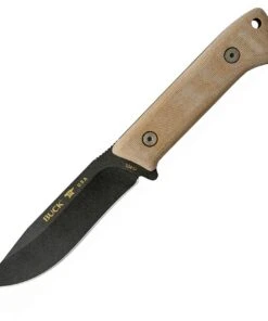 Buck Knives Buck 104 Compadre Camp Knife, 4.5" 5160 Spring Steel Black Coated Blade, Natural Canvas Micarta Handle, Black Leather Sheath
