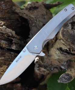 Buck Knives Odessa 0254SSS, 3.125" 7Cr Stainless Steel Satin Drop Point Blade, Gray Stainless Steel Handles