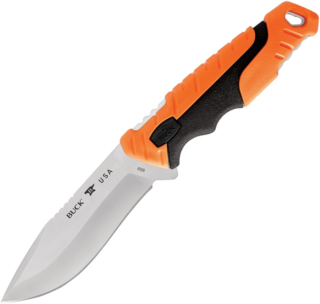 Buck Knives Buck 658 Orange Pursuit Pro Small Drop Point Fixed Blade, 3.75" S35VN Satin Drop Point Blade, Black & Orange Glass Filled Nylon Handle 1 Buck Knives Buck 658 Orange Pursuit Pro Small Drop Point Fixed Blade, 3.75" S35VN Satin Drop Point Blade, Black & Orange Glass Filled Nylon Handle