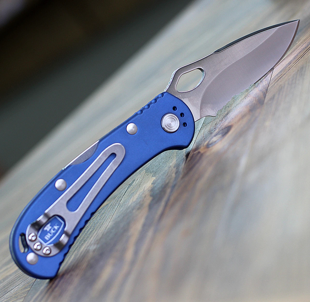 Buck Knives Buck Spitfire BSA 722BLXBSA, 3.25" 420HC Part Serrated Blade, Blue Aluminum w/ BSA Logo Handle 2 Buck Knives Buck Spitfire BSA 722BLXBSA, 3.25" 420HC Part Serrated Blade, Blue Aluminum w/ BSA Logo Handle - Image 2