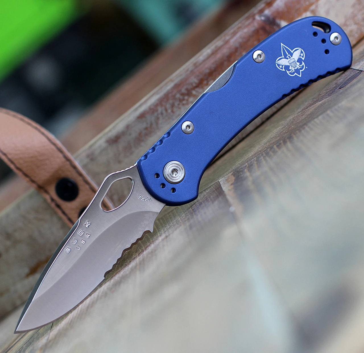 Buck Knives Buck Spitfire BSA 722BLXBSA, 3.25" 420HC Part Serrated Blade, Blue Aluminum w/ BSA Logo Handle 1 Buck Knives Buck Spitfire BSA 722BLXBSA, 3.25" 420HC Part Serrated Blade, Blue Aluminum w/ BSA Logo Handle