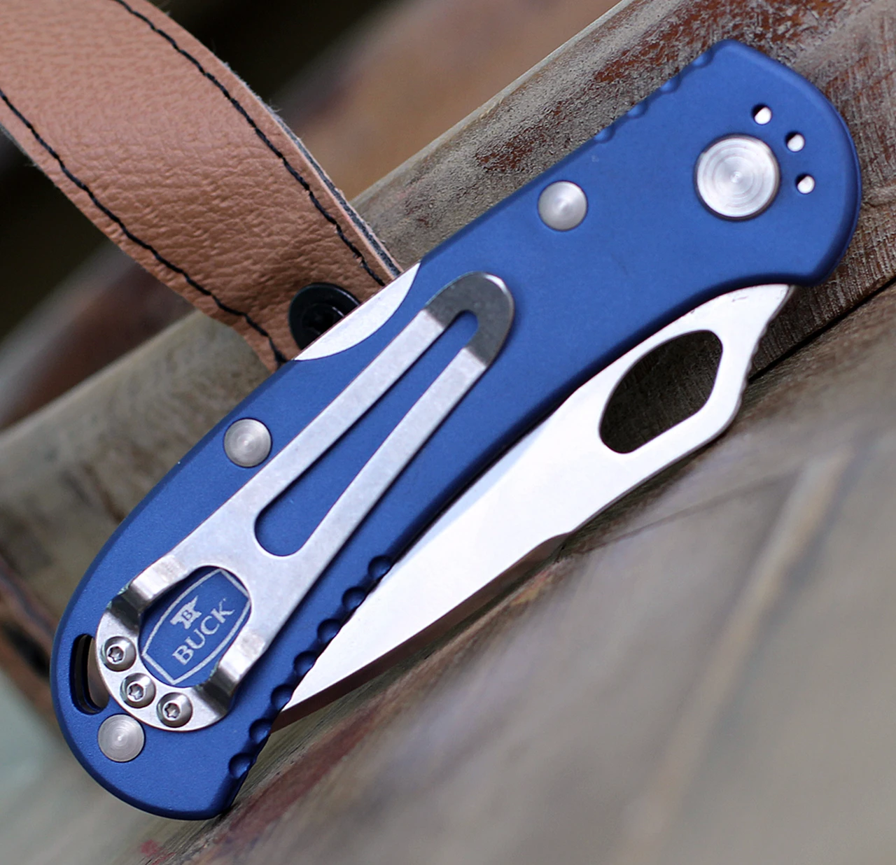 Buck Knives Buck Spitfire BSA 722BLXBSA, 3.25" 420HC Part Serrated Blade, Blue Aluminum w/ BSA Logo Handle 3 Buck Knives Buck Spitfire BSA 722BLXBSA, 3.25" 420HC Part Serrated Blade, Blue Aluminum w/ BSA Logo Handle - Image 3