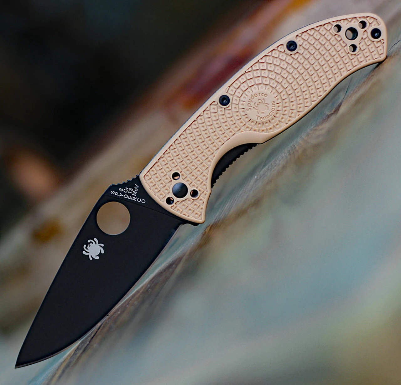 Spyderco Knives Spyderco Tenacious Lightweight, C122PTNBK, 3.39" 8Cr13MoV Plain Black Blade, Tan FRN Handle 1 Spyderco Knives Spyderco Tenacious Lightweight, C122PTNBK, 3.39" 8Cr13MoV Plain Black Blade, Tan FRN Handle