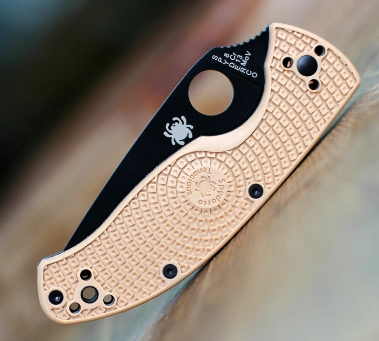 Spyderco Knives Spyderco Tenacious Lightweight, C122PSTNBK, 3.39" 8Cr13MoV Partially Serrated Black Blade, Tan FRN Handle 3 Spyderco Knives Spyderco Tenacious Lightweight, C122PSTNBK, 3.39" 8Cr13MoV Partially Serrated Black Blade, Tan FRN Handle - Image 3