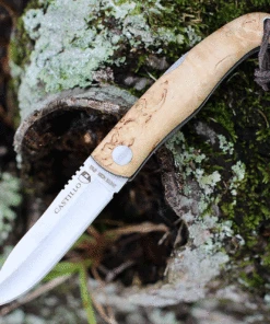 Castillo Knives Muralla Folding Lockback, C2CUB, 3.5" Sandvik 14C28N Plain Blade, Curly Birch Wood Handle