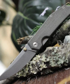 GiantMouse Giant Mouse Ace Clyde-GRN-MICARTA-BRASS, 3.0" EL MAX  Steel Stonewashed Plain Blade, Green Canvas Micarta Handle