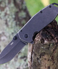 CRKT Squid Assisted Flipper 2493, 2.37" 8Cr14MoV Stainless Steel Black Stonewashed Plain Blade, Black Stainless Steel Handles