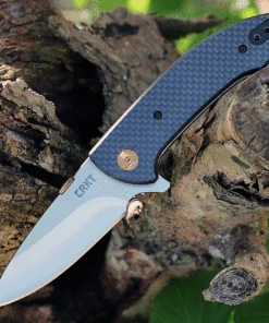 CRKT Avant 4620 Flipper Knife, 3.17" 8Cr14Mov Satin Drop Point Blade, Black Weaved Carbon Fiber Handles